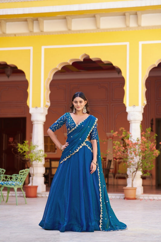 Effortless Royal Blue Fendi Silk Stylish Lehenga