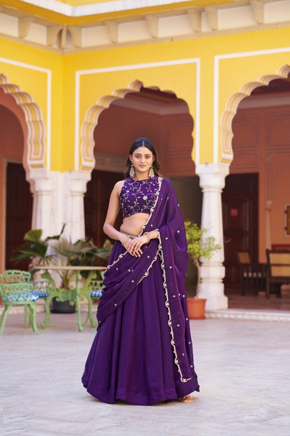 Flattering Purple Fendi Silk Stylish Lehenga