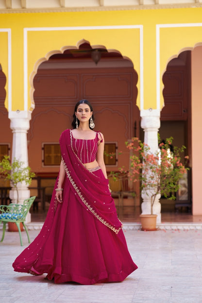 Sublime Dark Pink Fendi Silk Stylish Lehenga