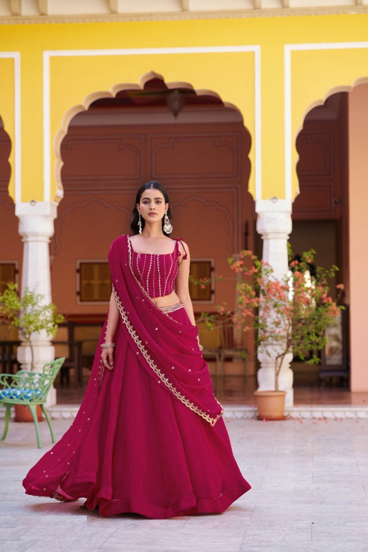 Sublime Dark Pink Fendi Silk Stylish Lehenga