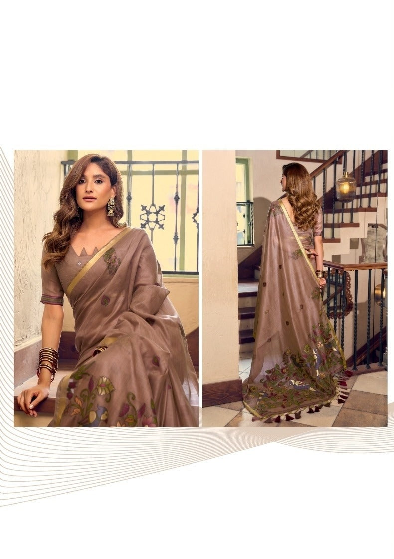 Women Light Brown Cotton Handloom Saree