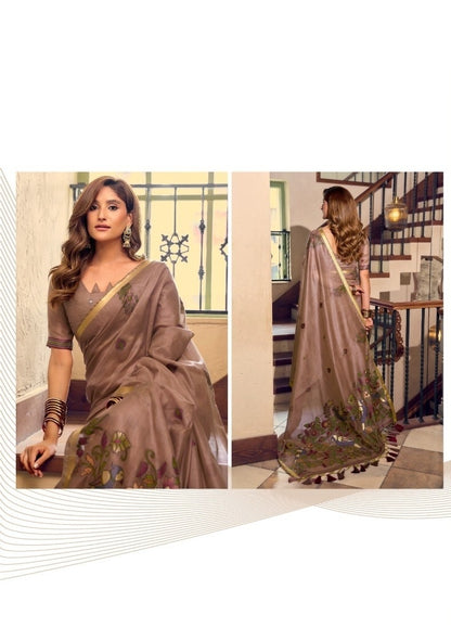 Women Light Brown Cotton Handloom Saree