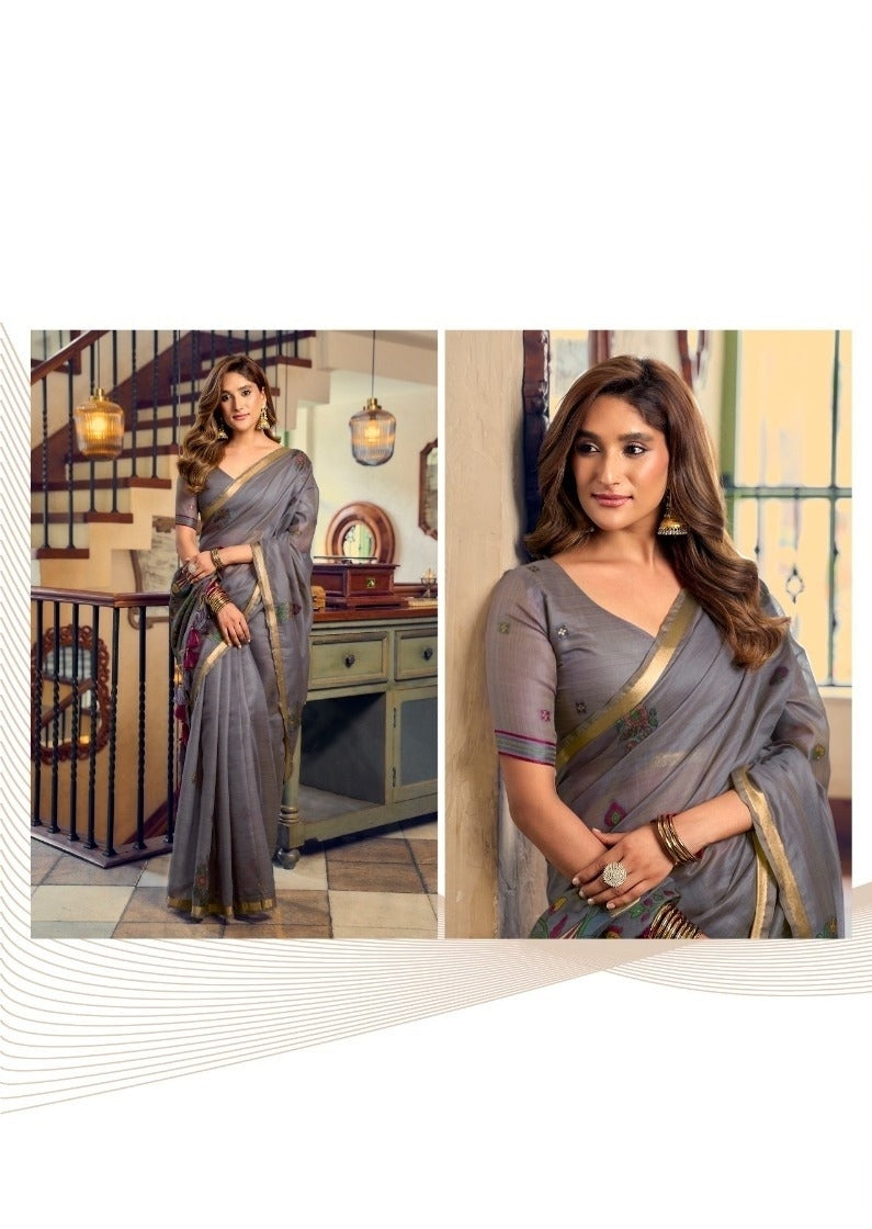 Women Grey Cotton Handloom Saree
