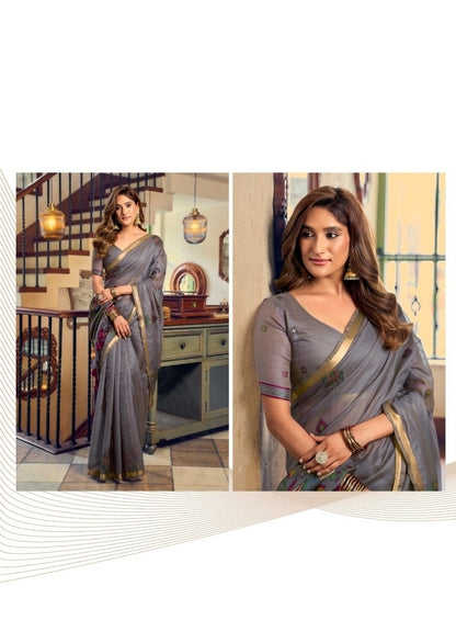 Women Grey Cotton Handloom Saree