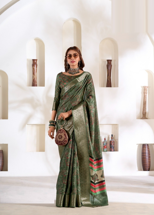 Women Green Silk Traditional Saree