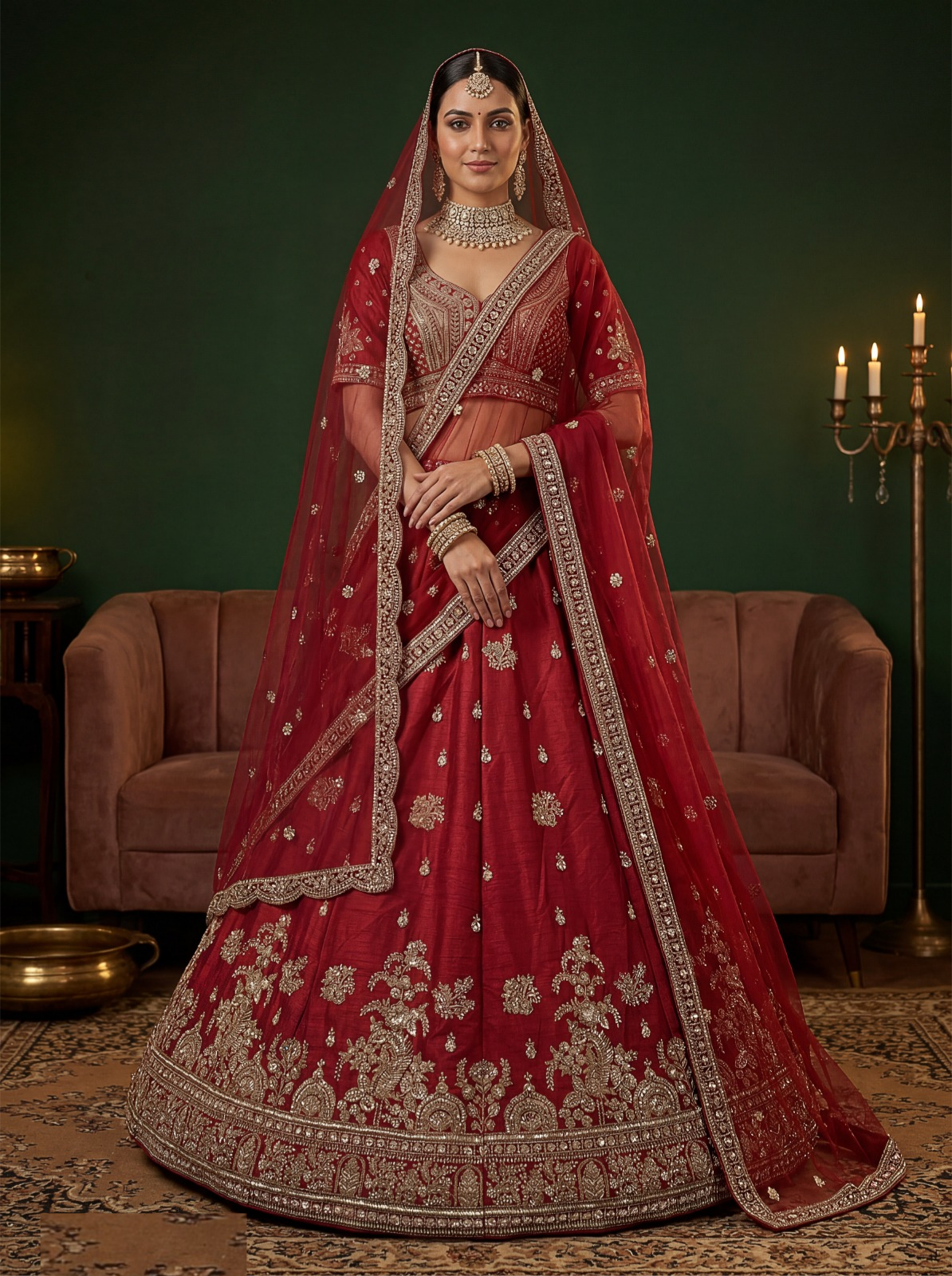 Luxe Maroon Gadhwal Silk Thread Embroidery Sequins Work Lehengas With Double Dupatta