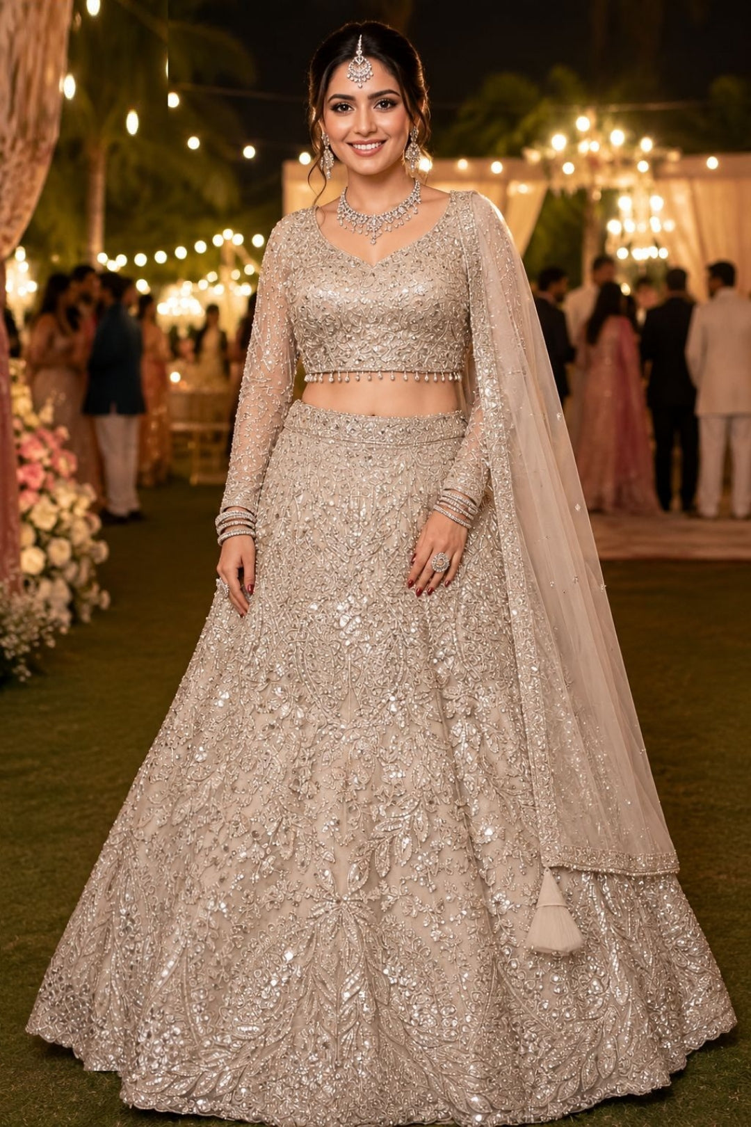 Vibrant Powder Pink Net Thread With Embroidery Work Bridal Lehenga