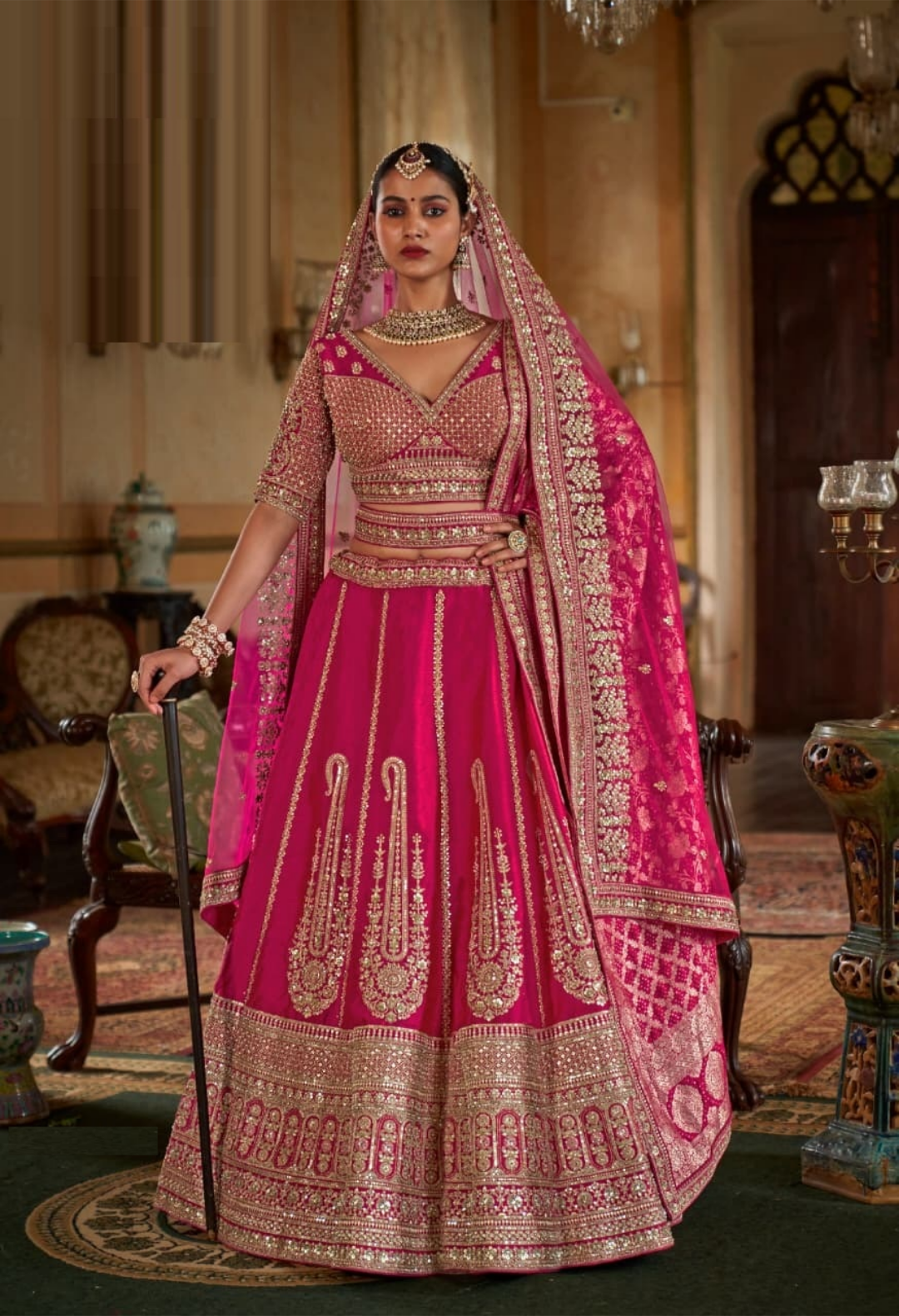 Amazing Pink Silk Embroidery Zari Weaving Work Semi Stitched Bridal Lehenga
