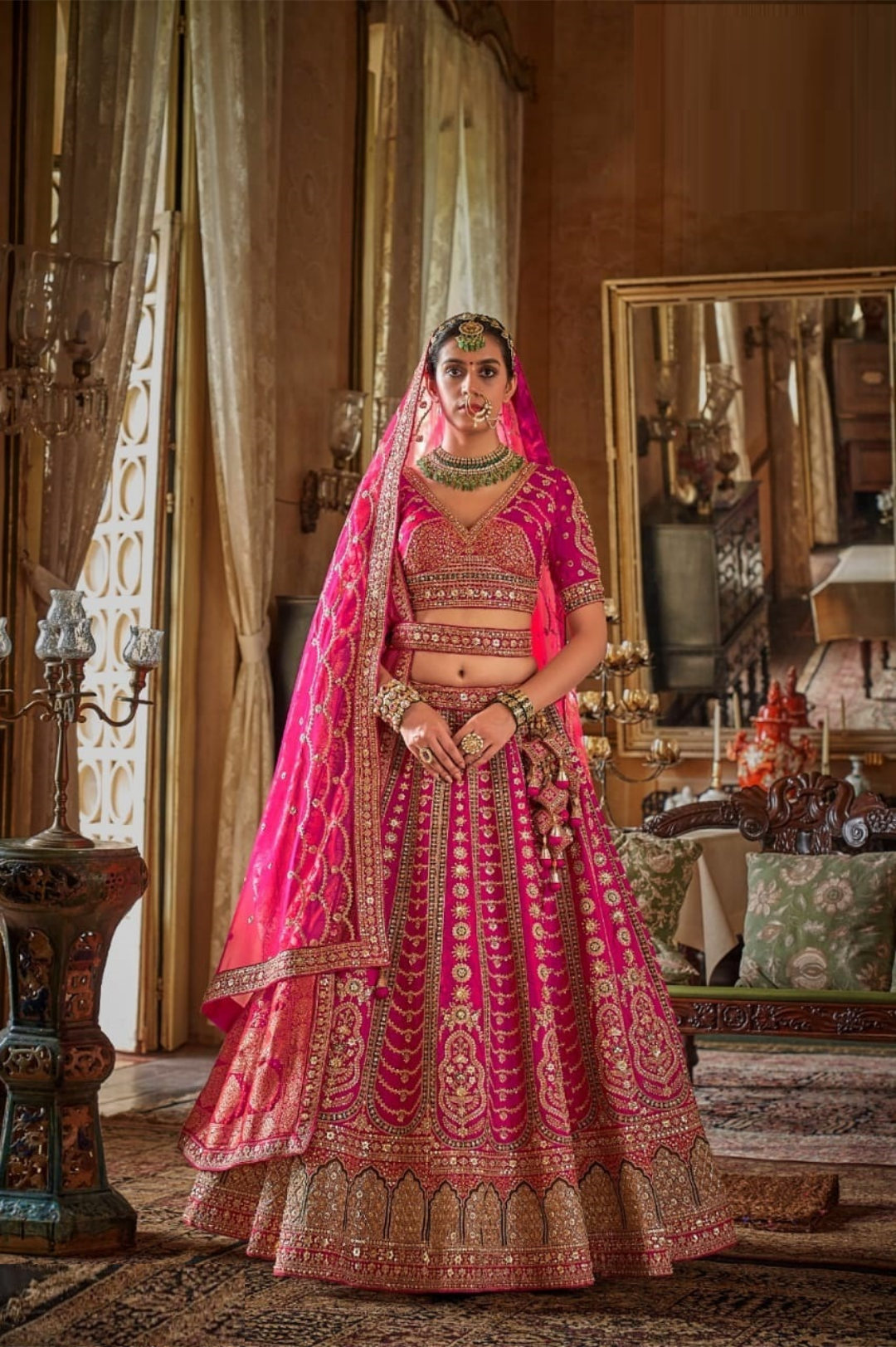 Fantastic Pink Silk Embroidery Zari Weaving Work Semi Stitched Bridal Lehenga