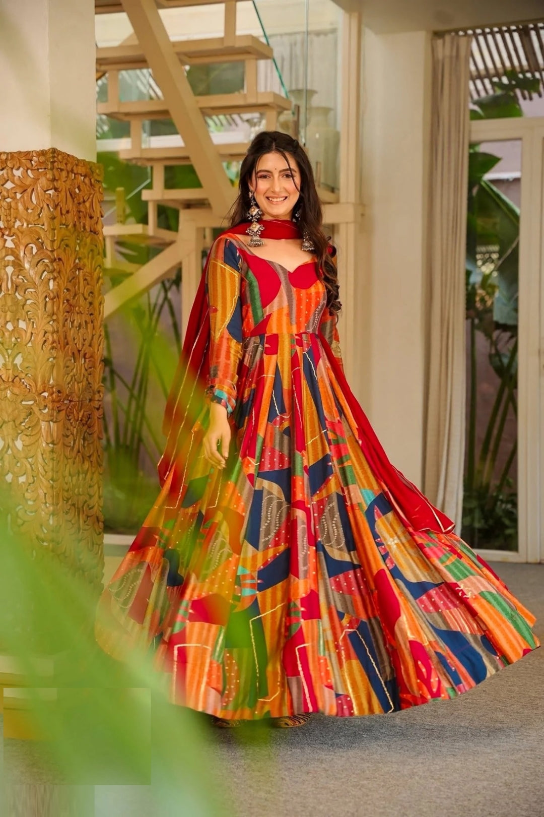 Fantastic Multicolor Rayon Gown With Dupatta
