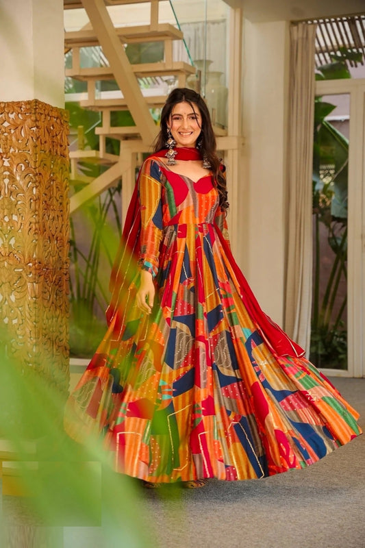 Fantastic Multicolor Rayon Gown With Dupatta