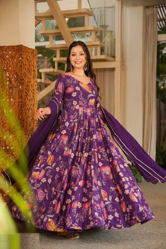 Gorgeous Purple Rayon Gown With Dupatta