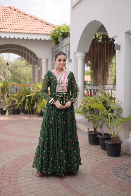 Couture Dark Green Faux Georgette Navratri Special Gown