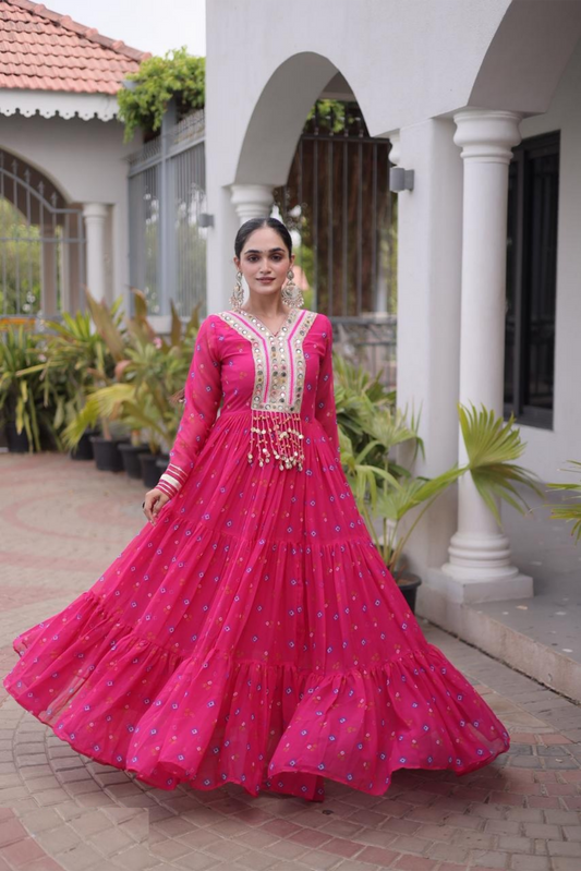 Tailored-To-Perfection Pink Faux Georgette Navratri Special Gown