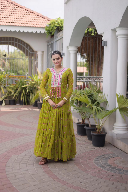 Lustrous Light Green Faux Georgette Navratri Special Gown