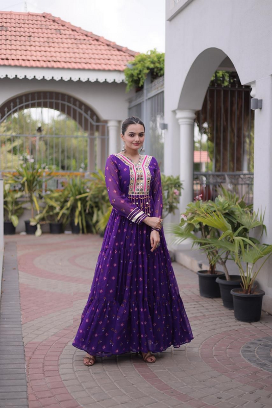 Avant-Garde Purple Faux Georgette Navratri Special Gown