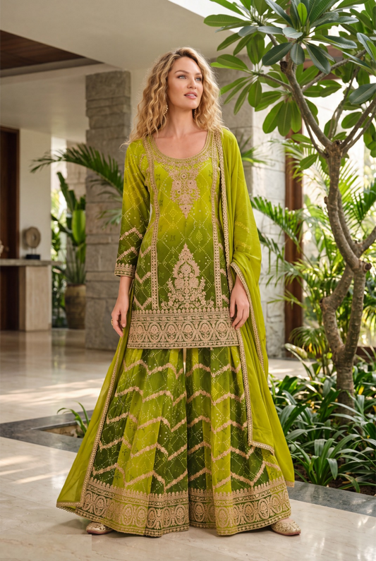 Iconic Green Heavy Chinon Farshi Salwar Set