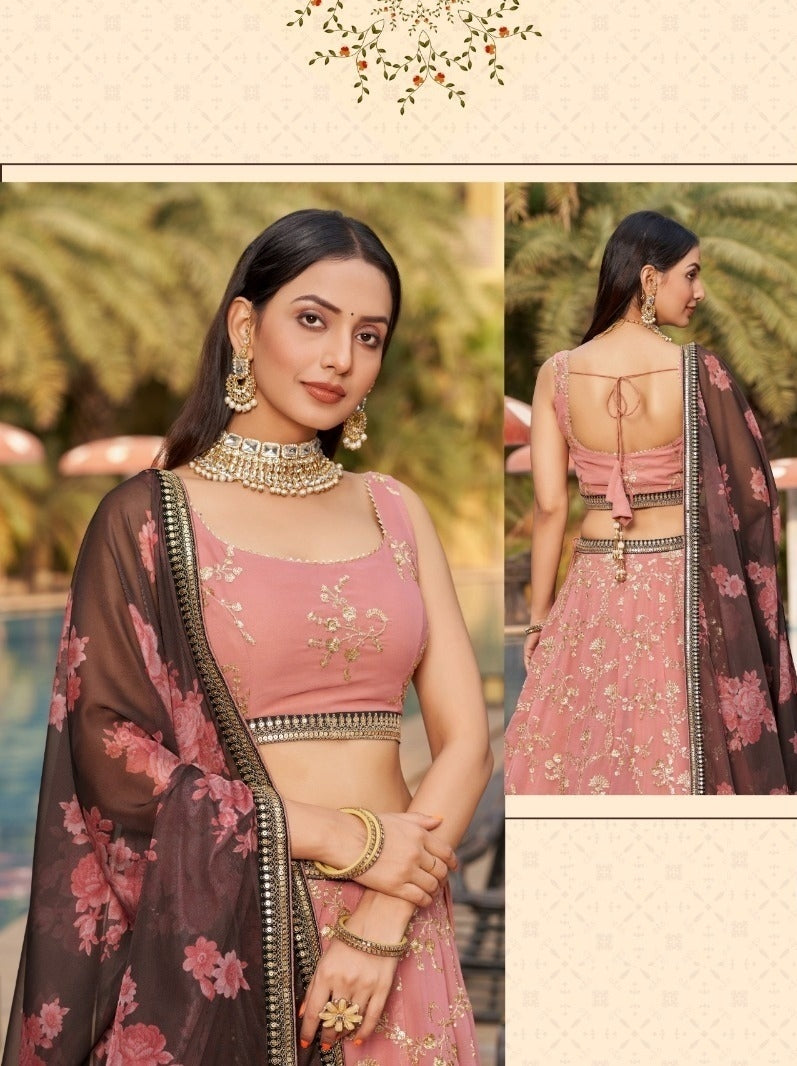Refined Dusty Pink Georgette Glittering Shining Lehengas