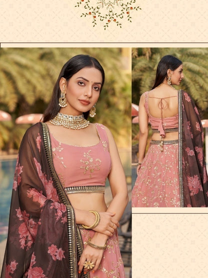 Refined Dusty Pink Georgette Glittering Shining Lehengas
