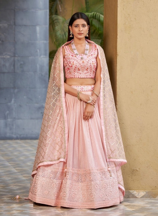 Graceful Powder Pink Art Silk Glittering Shining Lehengas