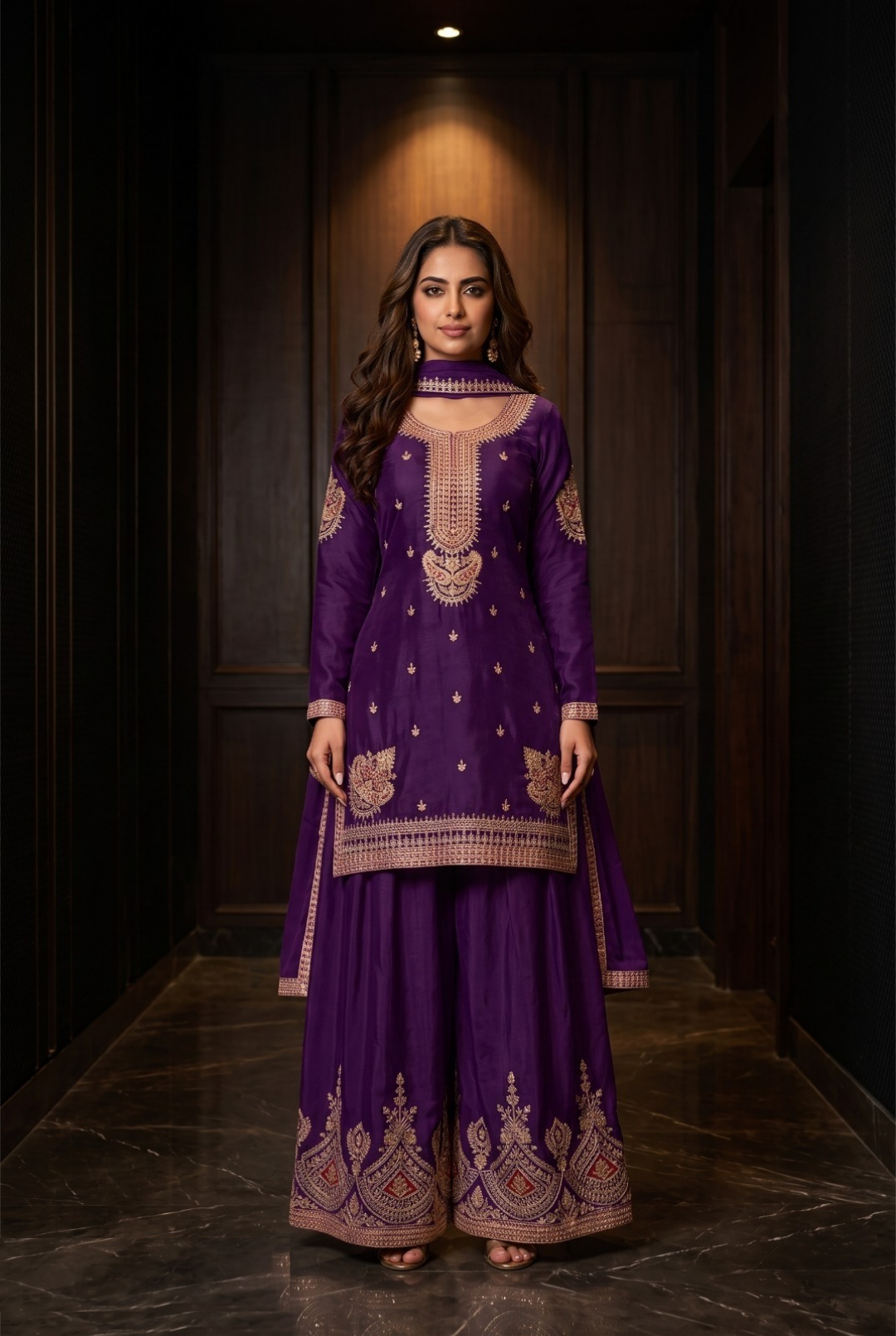 Vibrant Purple Chinon Farshi Salwar Set