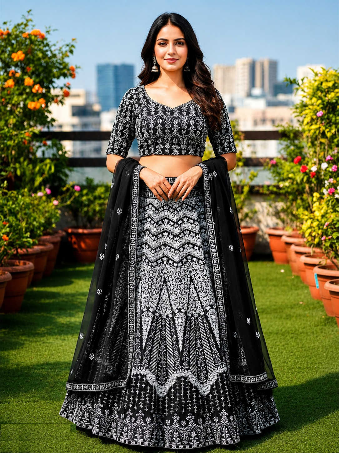 Women Black Georgette Reception Lehenga