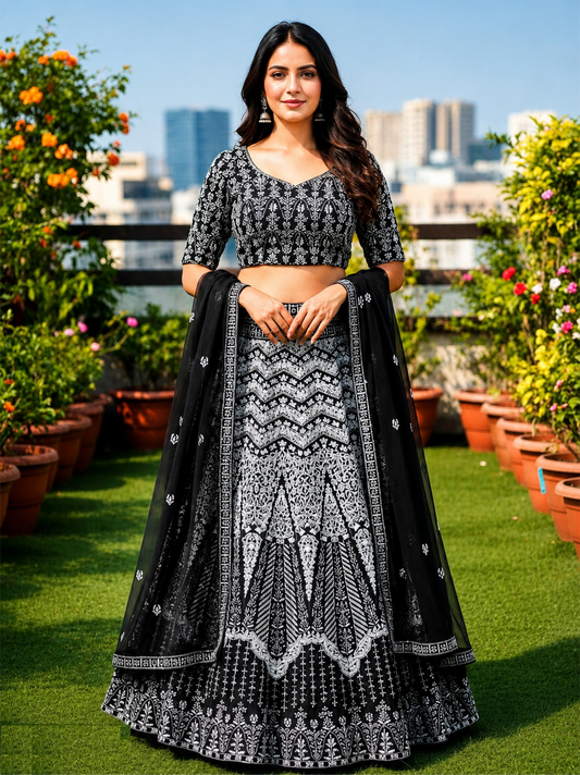 Women Black Georgette Reception Lehenga