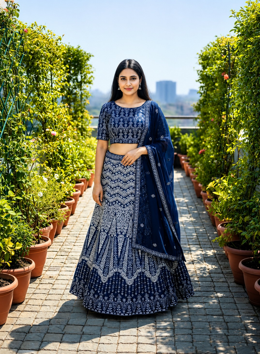 Women Teal Georgette Reception Lehenga