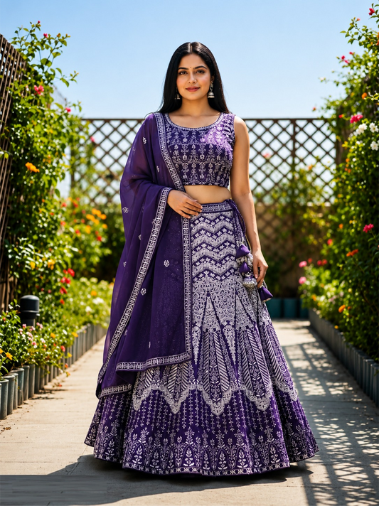 Women Purple Georgette Reception Lehenga