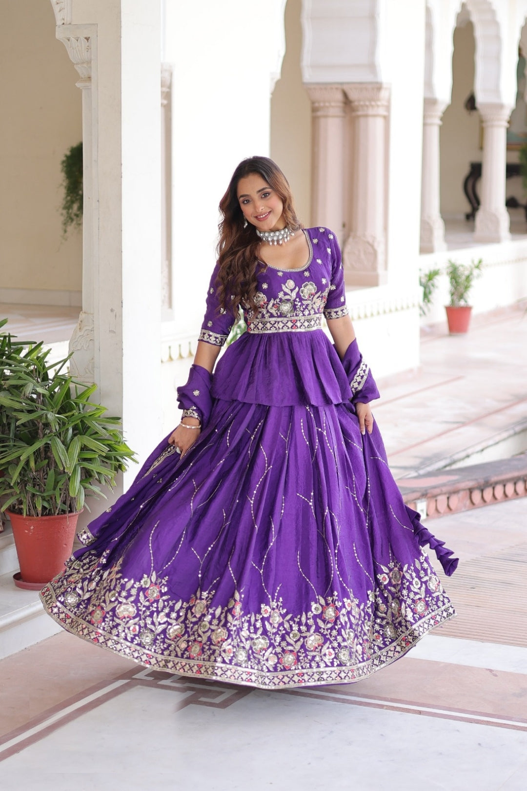 Women Purple Gold Crush Glittering Shining Lehenga