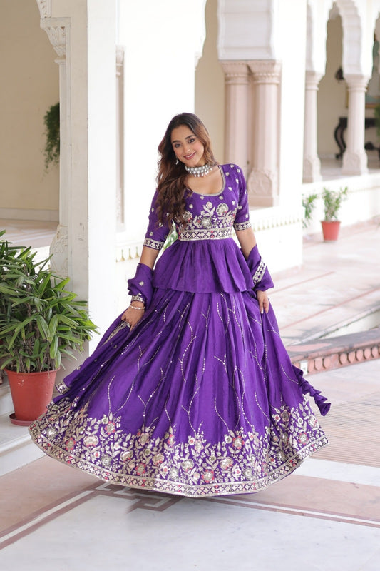 Women Purple Gold Crush Glittering Shining Lehenga