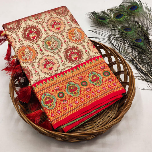 Classic Red and Gold Kanjivaram Silk Saree with Meenakari work