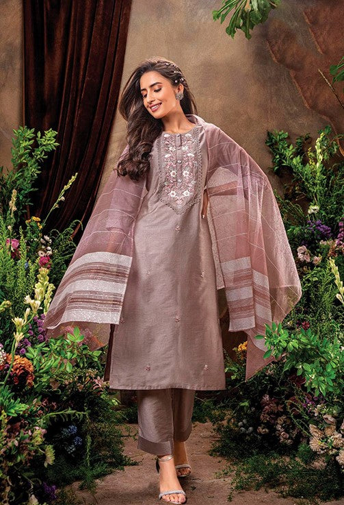 Women Grey Viscose Embroidery Kurta Trouser With Dupatta
