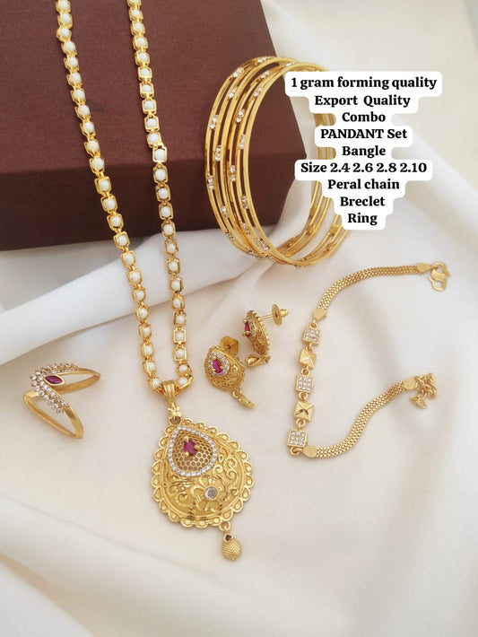 Sovereign Gold Forming Combo Sets That Include A Pendant With A Matching Chain, Earrings, Bangles, And A Bracelet