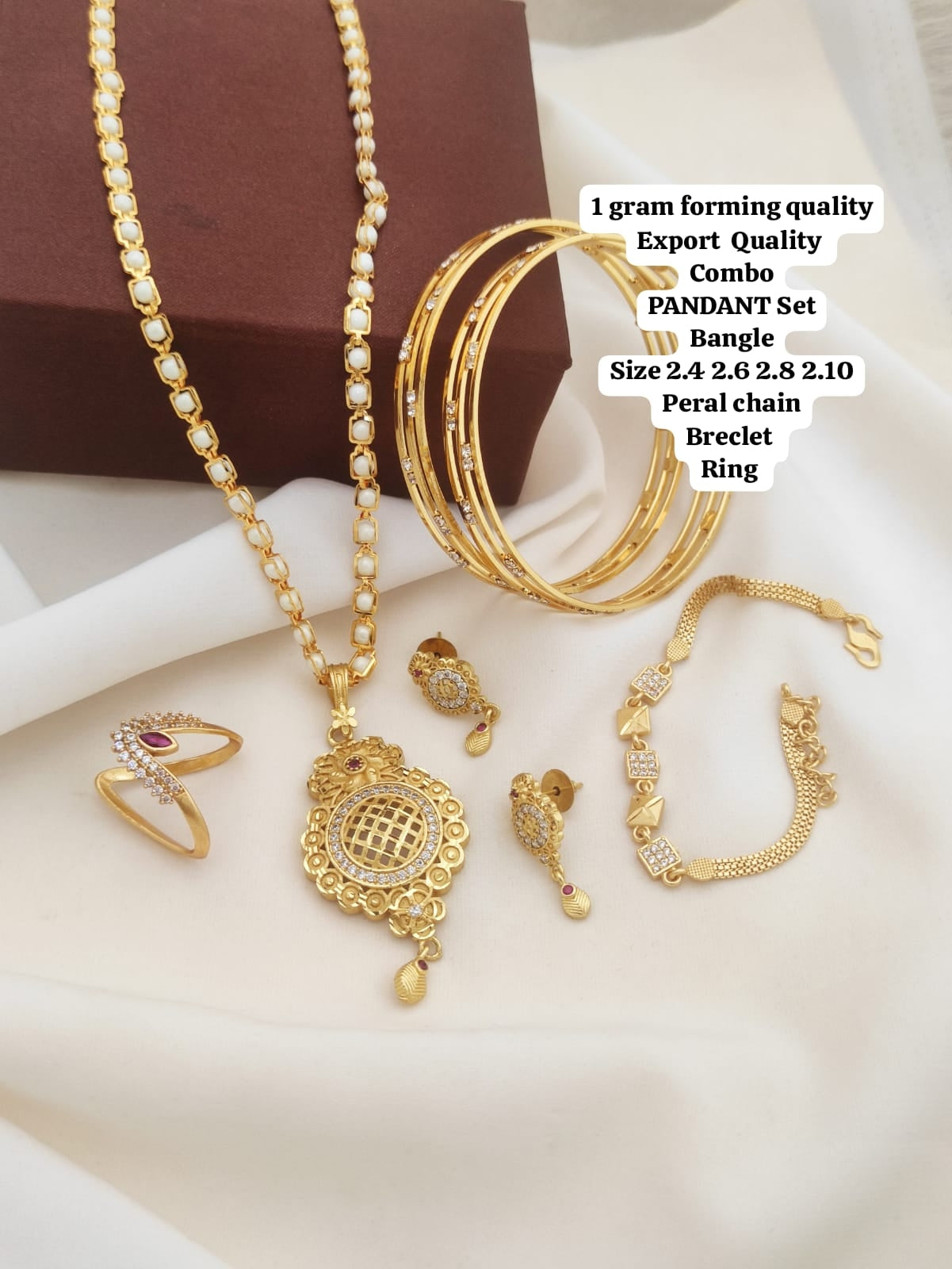 Happy Gold Forming Combo Sets That Include A Pendant With A Matching Chain, Earrings, Bangles, And A Bracelet