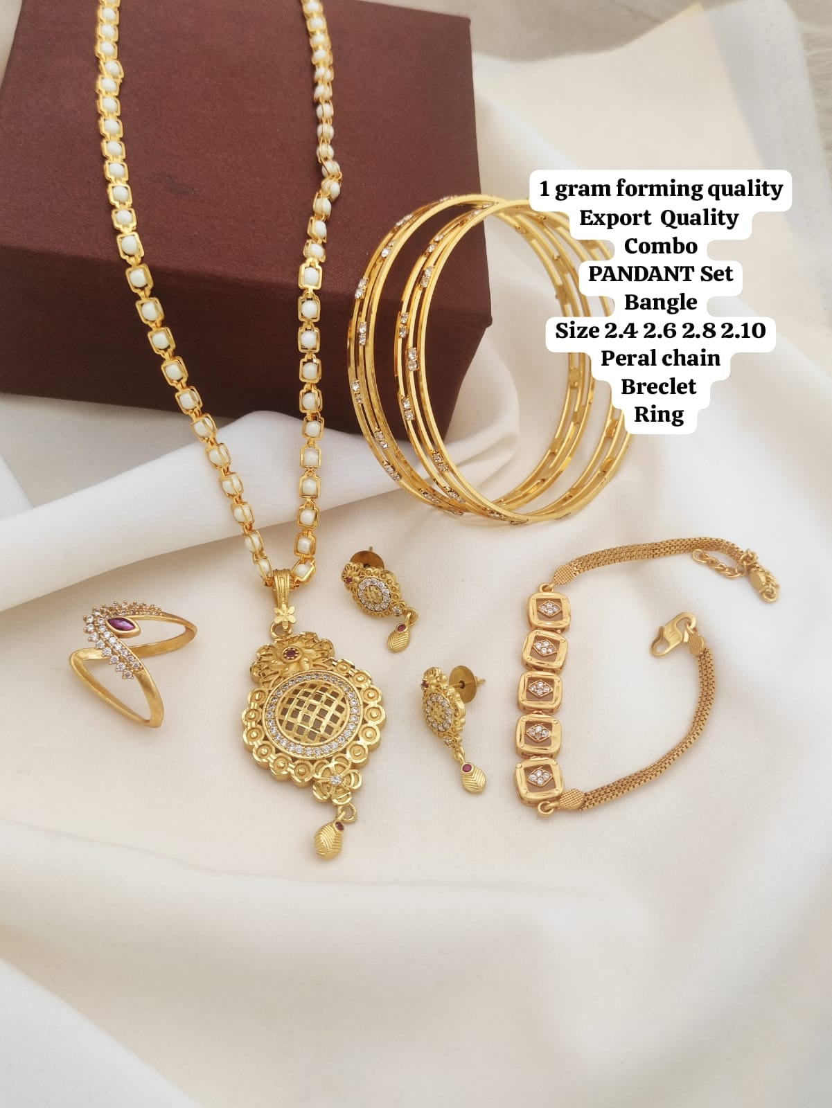 Nightshine Gold Forming Combo Sets That Include A Pendant With A Matching Chain, Earrings, Bangles, And A Bracelet