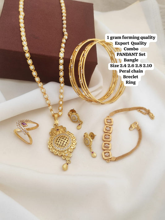 Nightshine Gold Forming Combo Sets That Include A Pendant With A Matching Chain, Earrings, Bangles, And A Bracelet
