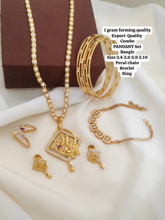 Fabulus Gold Forming Combo Sets That Include A Pendant With A Matching Chain, Earrings, Bangles, And A Bracelet