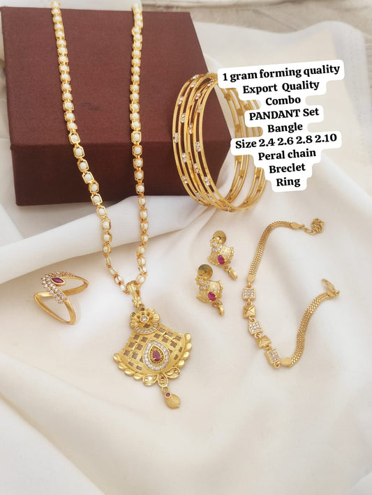 Legacy Luxe Gold Forming Combo Sets That Include A Pendant With A Matching Chain, Earrings, Bangles, And A Bracelet