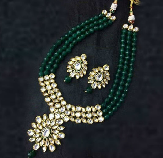 Elegant Meenakari Green Stone Necklace Set