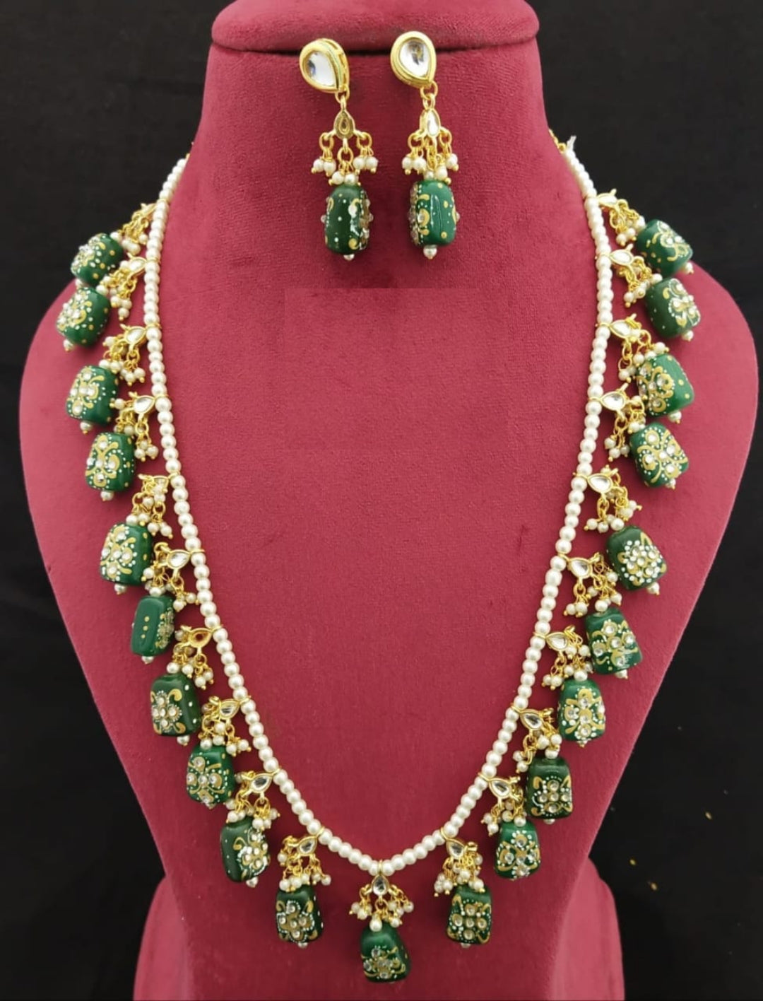 Elegant Meenakari Green Necklace Set