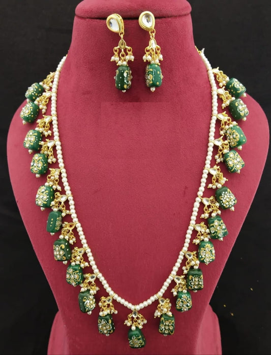 Elegant Meenakari Green Necklace Set