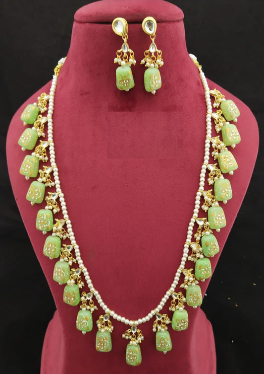 Elegant Meenakari Light Green Necklace Set