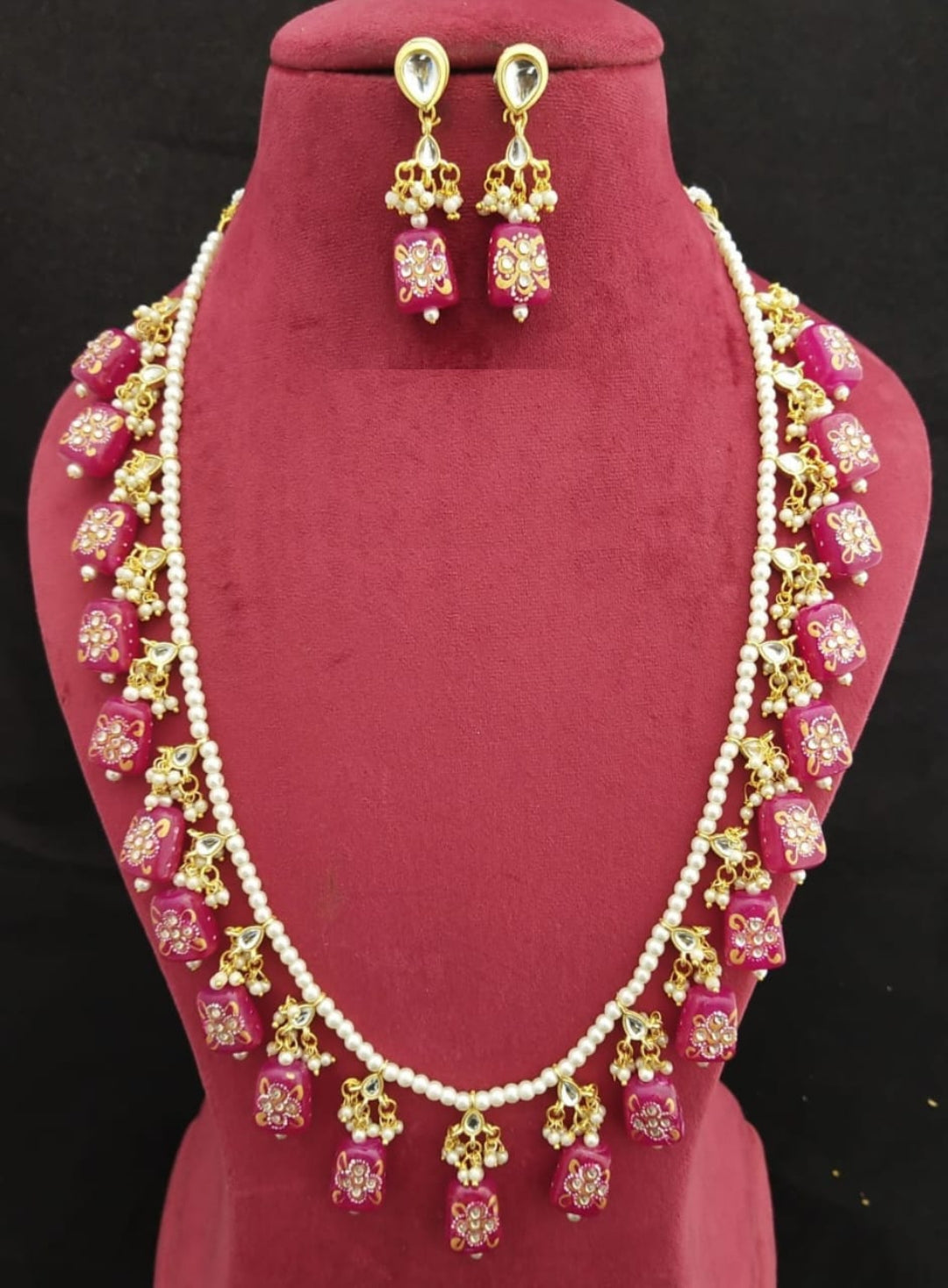 Elegant Meenakari Dark Pink Necklace Set