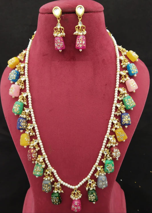 Elegant Meenakari Multicolor Stone Necklace Set