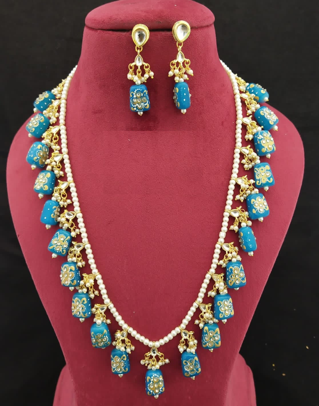 Elegant Meenakari Blue Necklace Set
