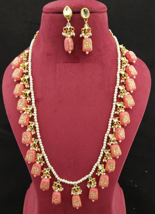 Elegant Meenakari Pink Stone Necklace Set