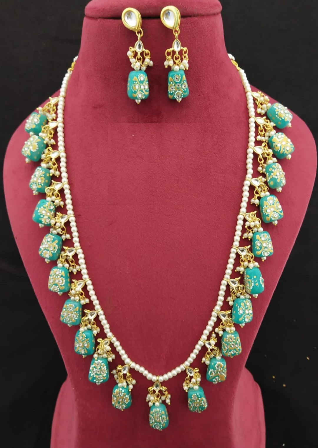 Elegant Meenakari Sky Blue Necklace Set