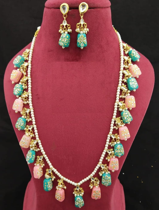 Elegant Meenakari Blue And Pink Necklace Set