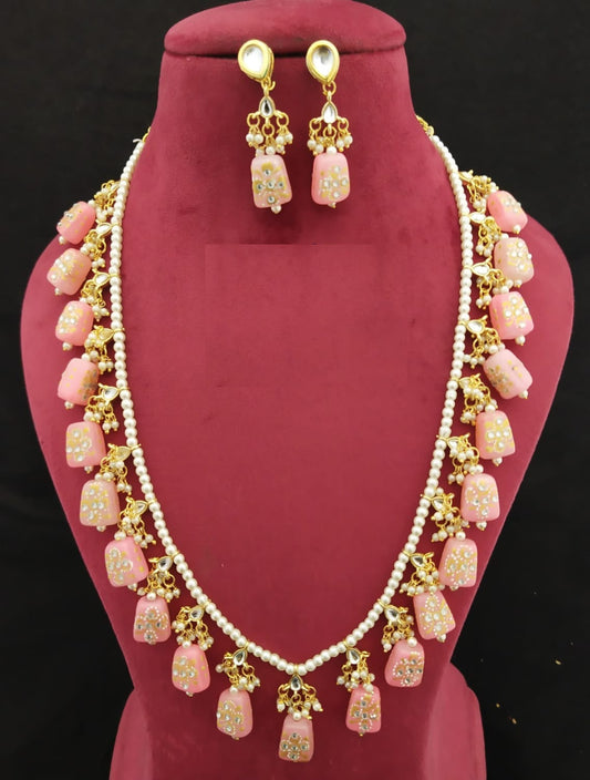 Elegant Meenakari Light Pink Necklace Set